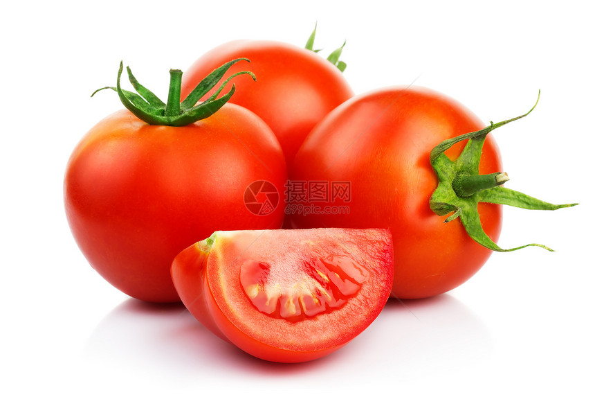 红色西红柿与孤立在白色背景上的切口图片