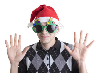 快乐的人在圣诞派对眼镜和图片
