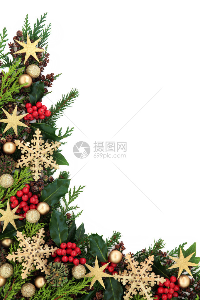圣诞节的抽象背景与金星和雪花白雪花holly常春藤图片
