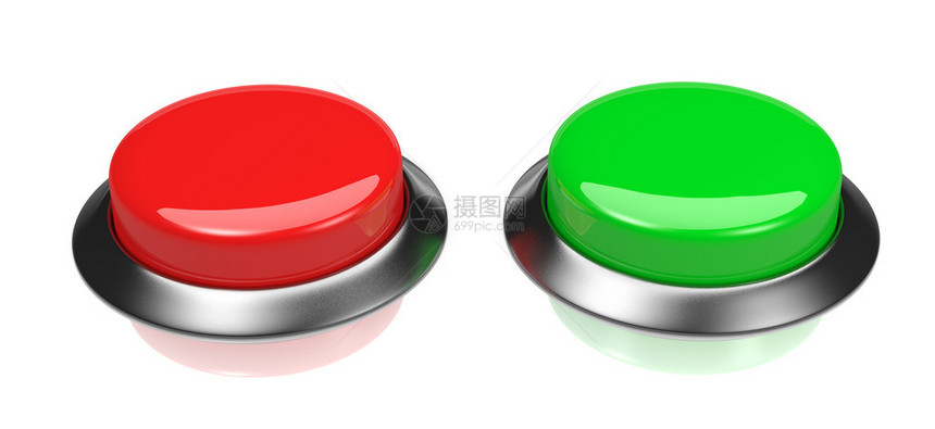 白色背景上的两个红色和绿色光球按钮图片