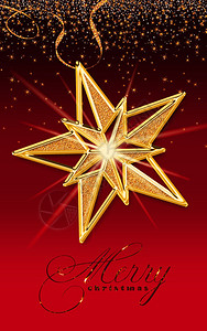 红色背景上带有金色星的圣诞贺卡背景图片