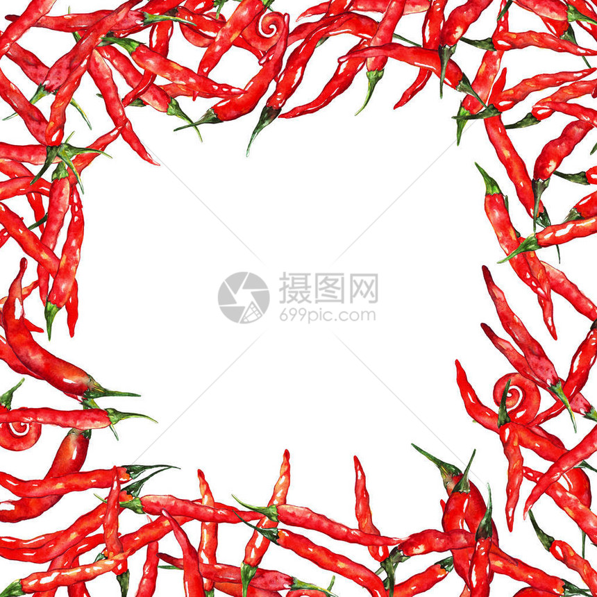 水彩红辣椒框架边框图片
