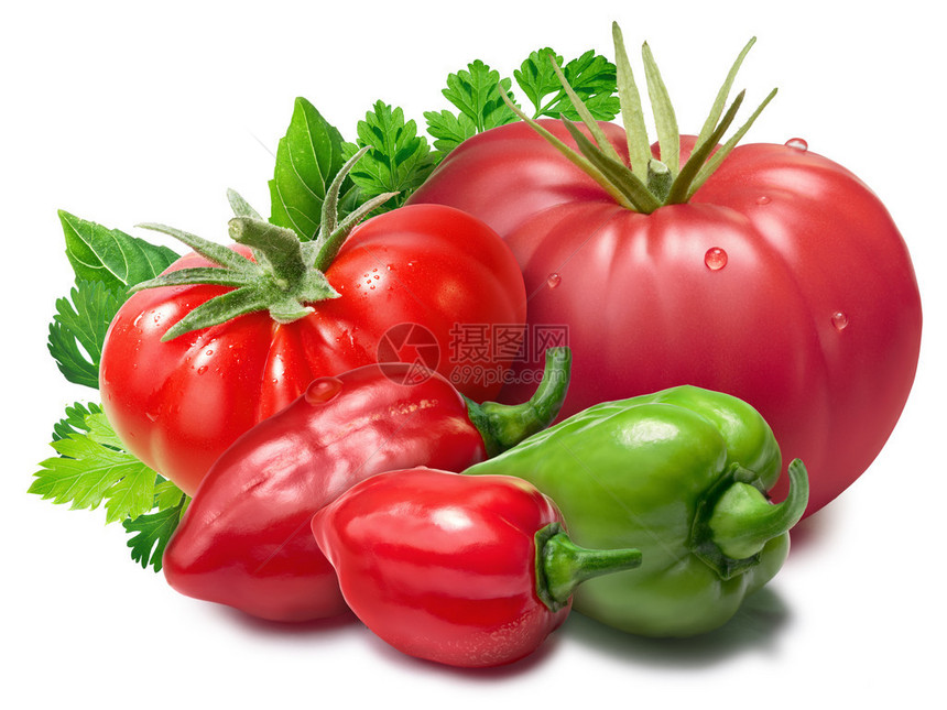 西红柿红辣椒和绿青胡椒草药滑行图片