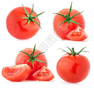 收集西红柿和用水滴切片的西红柿以图片