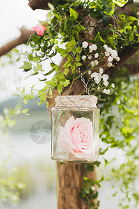 透明挂罐玫瑰婚礼装饰图片