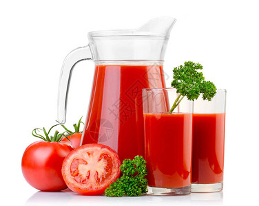 带番茄汁和新鲜水果的实和玻图片