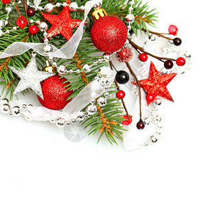 圣诞背景与白色的红色圣诞装饰图片