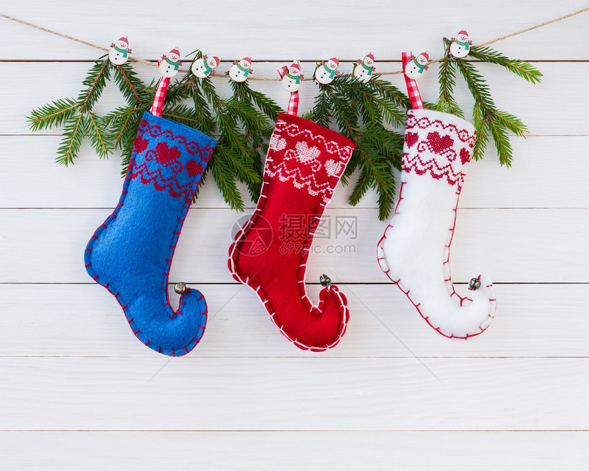 圣诞fir树和毛袜图片