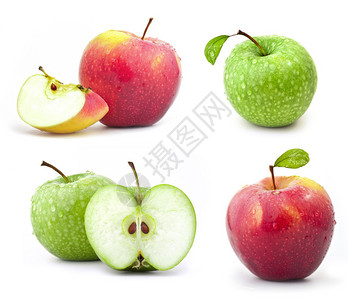 集合红苹果和绿苹果白背景上图片