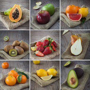 健康混合水果的拼贴照片组合图片