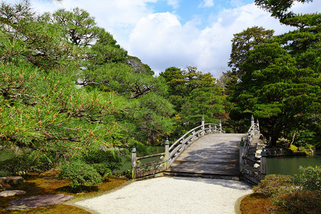 蓝天白云的日式公园图片