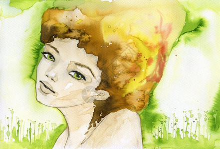 水彩插图一个年轻女子的抽象肖像图片