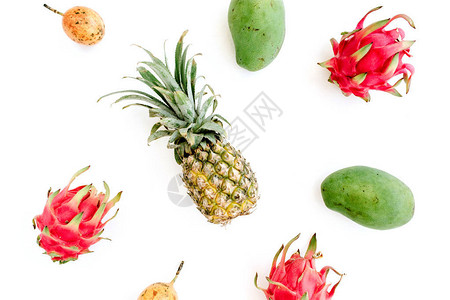 异质水果芒果菠萝水果和龙果图片