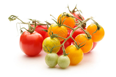 白色背景上的新鲜红色和黄色西红柿图片