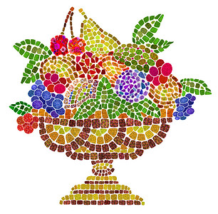 以花的马赛克方式用夏季水果制成的陶瓷碗图片