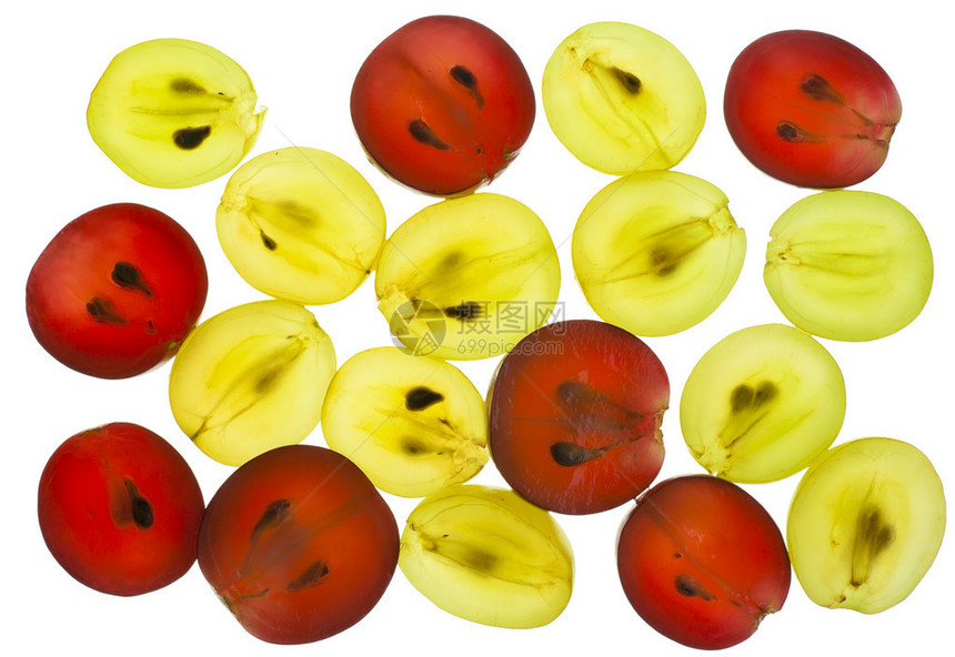 半熟红和黄绿葡萄的半熟片图片