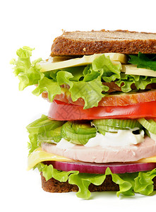 与培根生菜番茄芝士和绿菜一起的美味午餐三明治图片