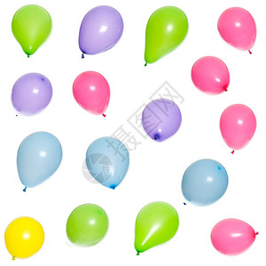 16个多色气球漂浮在白图片