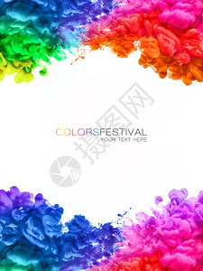 色彩节丙烯酸墨水在中与白色背景接壤的旋转彩虹墨水的五彩爆炸包括中图片