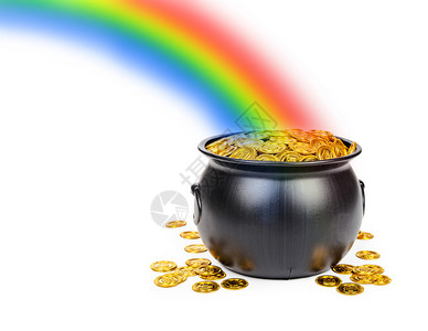 一个装满金币的大黑锅图片