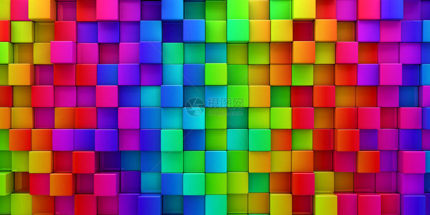 彩虹色块抽象背景3d渲染图片