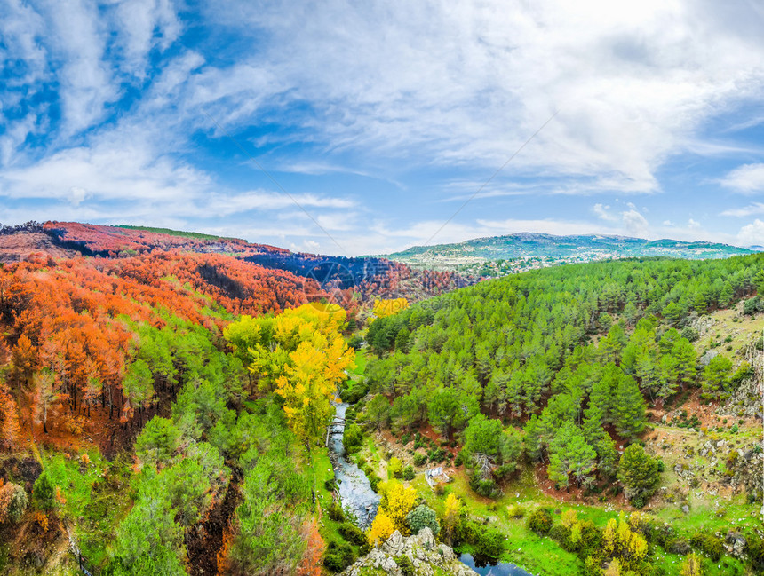 西班牙卡斯蒂利亚莱昂自治区马德里附近美丽的秋景图片
