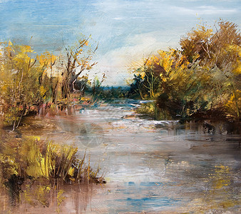 风景与河流油画艺术背景图片
