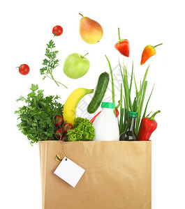 纸袋中的新鲜健康食品图片