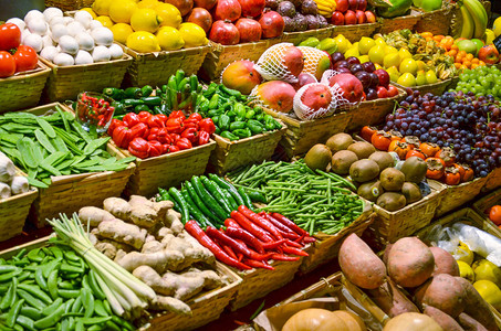 奇鲁埃拉市场丰富多彩的蔬菜水果背景