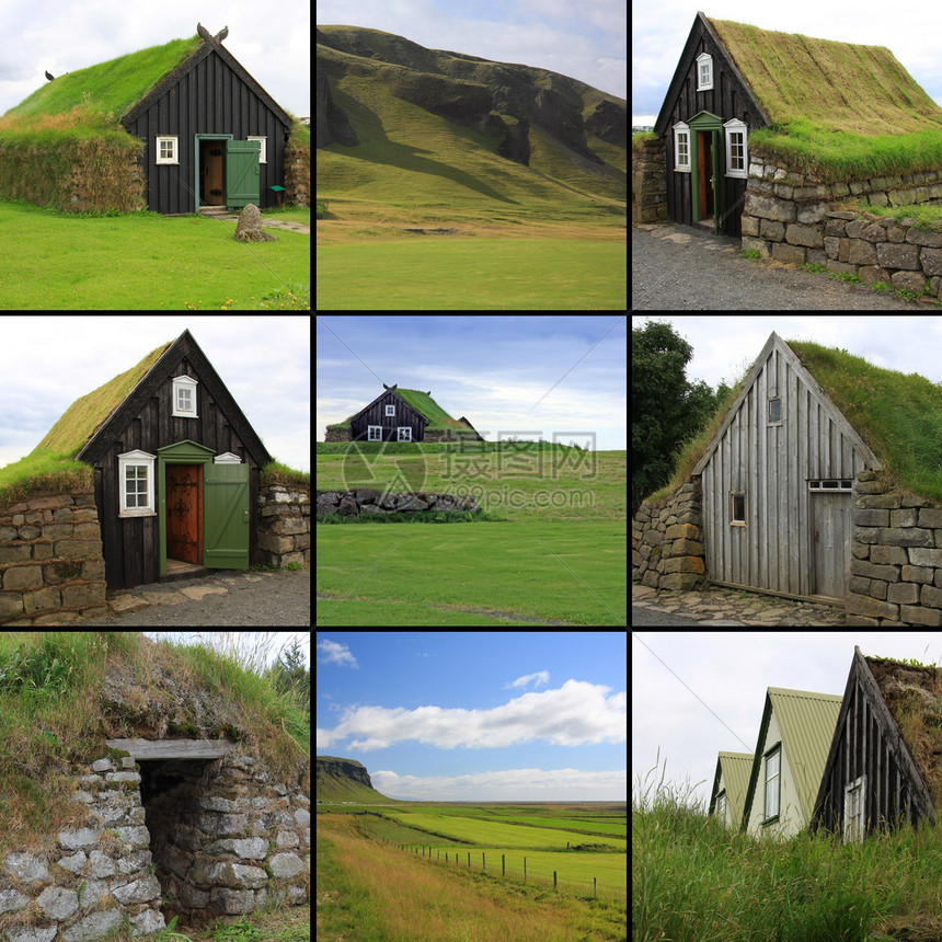 美丽的冰岛的传统地盘房屋图片