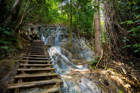 老挝LuangPrabang旅游区附近令人惊叹的KuangSi瀑布图片