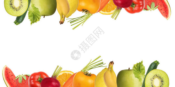 白色背景上五颜六色的水果和蔬菜横幅图片