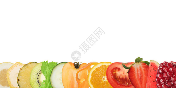 白色背景上五颜六色的水果和蔬菜横幅图片