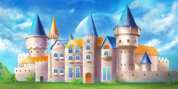 儿童书的卡通明亮城堡图片