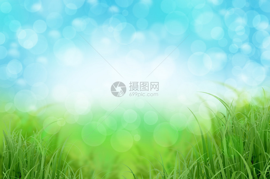 绿色草和蓝天空地貌图片