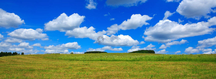 夏日田里有蓝色的天空图片