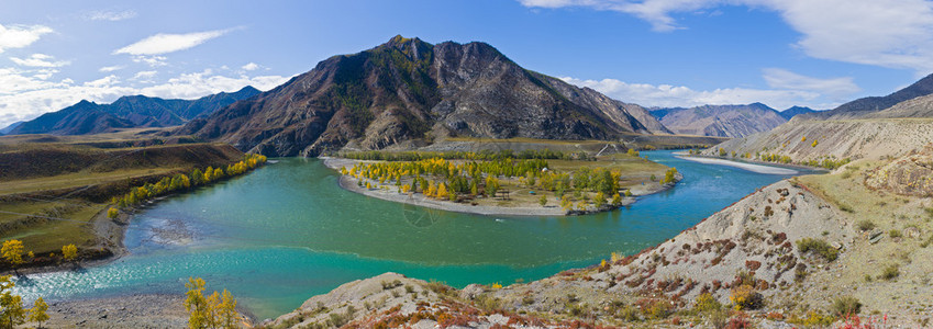 俄罗斯阿尔泰Chuya和Katun山河合并地点图片