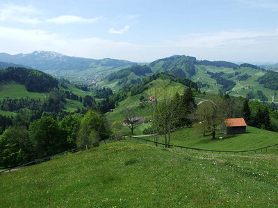 Zrchersmhle村的农场和牧场瑞图片
