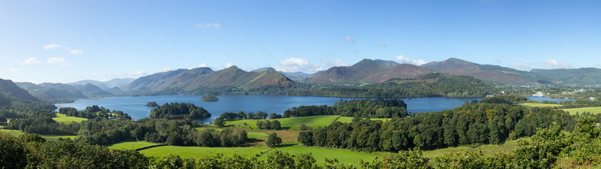 清晨英国湖区Derwentwater全景图片