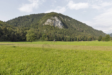 在靠近斯洛文尼亚布莱德BohinjskaBela村的山区图片