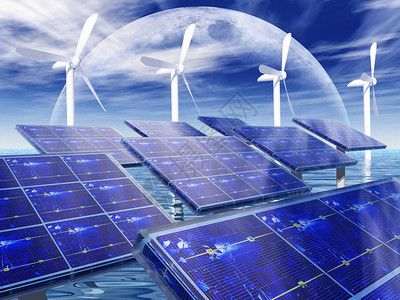 风力涡轮机和太阳能电池板图片