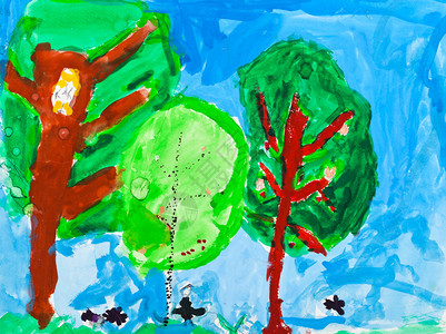 儿童绘画三棵绿图片