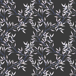 无缝的花卉形态带有水色紫树枝手画图片
