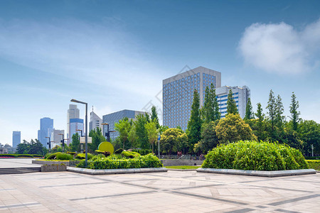 公园植物和现代建筑中背景图片