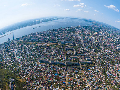 从空中俯瞰萨拉托夫市中心的全景俄罗斯高清图片
