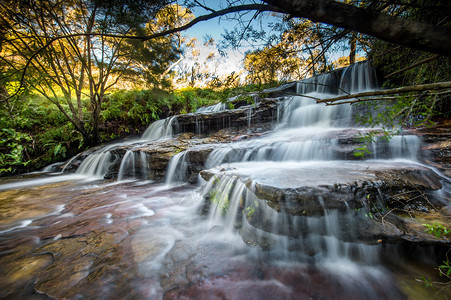 澳大利亚蓝山公园蓝山公园美丽的瀑布和绿树插画