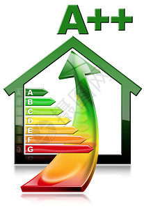 能效标识素材以高能效评级和节能箭头显示房屋形状的符号三维插图插画