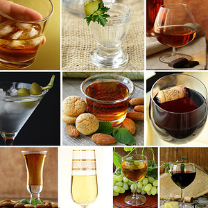 不同种类的酒精葡萄酒马提尼威士忌伏特加阿玛雷图片