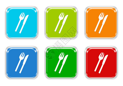 以蓝绿红橙和绿色颜显示餐厅符号的图片
