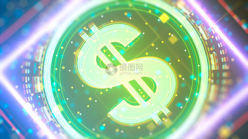 抽象数字背景上的美元标识金融高科技主题背景3d图形wihb图片